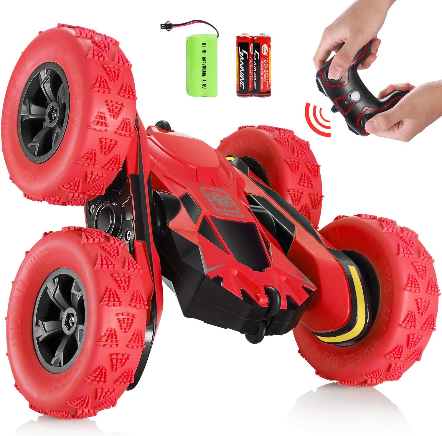 SGILE RC Stunt Car Toy, Remote Control Car with 2 Sided 360 Rotation for Boy Kids Girl, Red