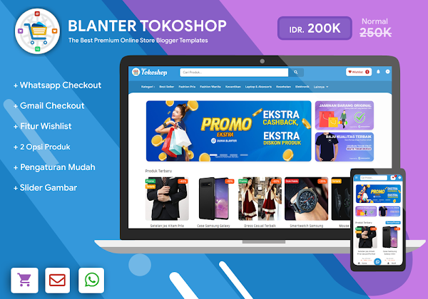 Blanter Tokoshop, Online Shop Template with Whatsapp and Email Checkout