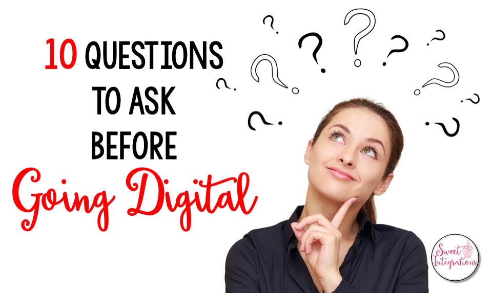 See if technology integration is right for you and your students. You'll find the 10 questions to ask before going digital. There's a FREE checklist too. Click through to learn more for your 2nd, 3rd, 4th, 5th, or 6th grade students. You'll be considering 21st Century Skills, enhancement, going paperless, student engagement, differentiation, and more about technology integration in the classroom. 