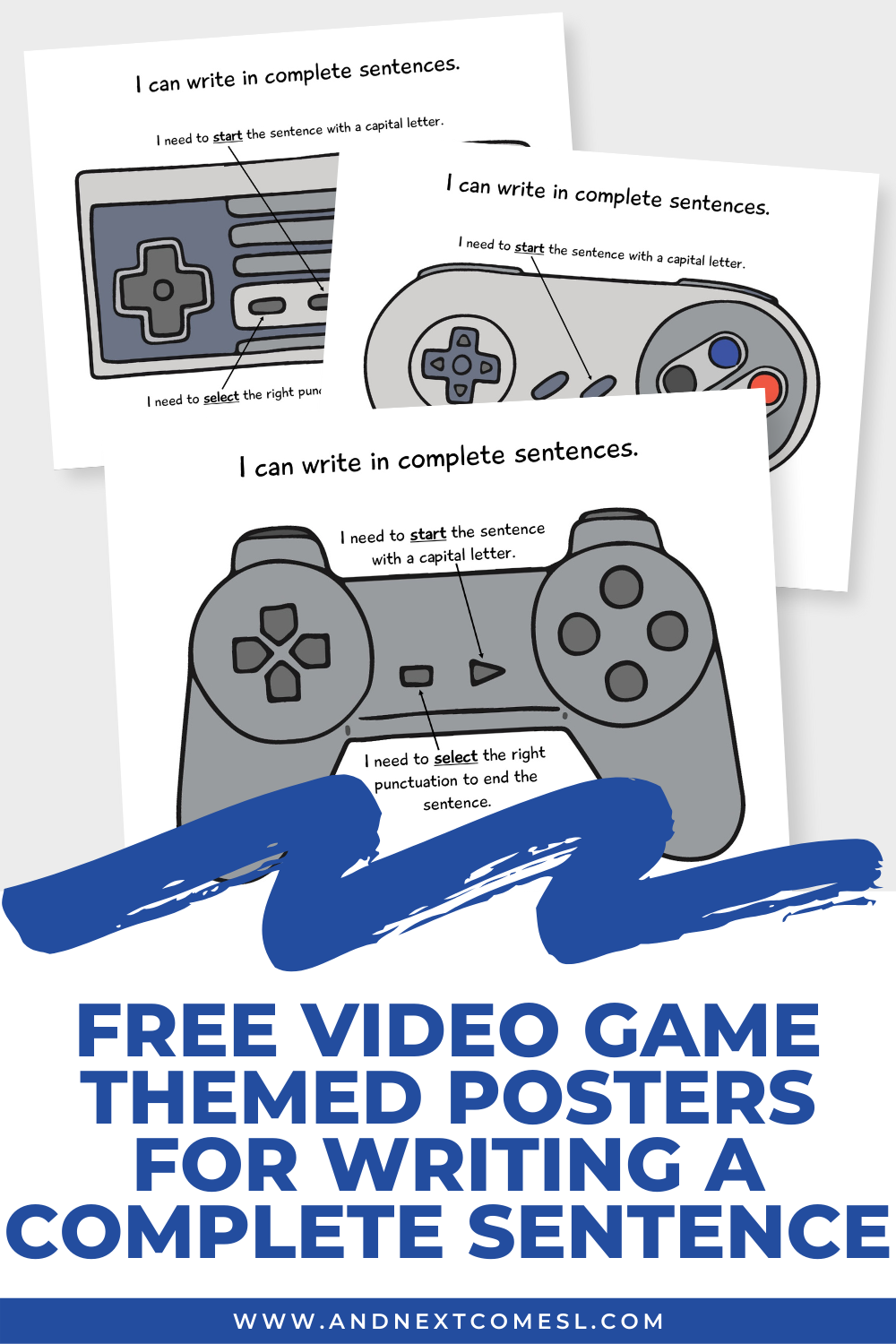 Free Video Game Themed Posters for Writing a Complete Sentence And