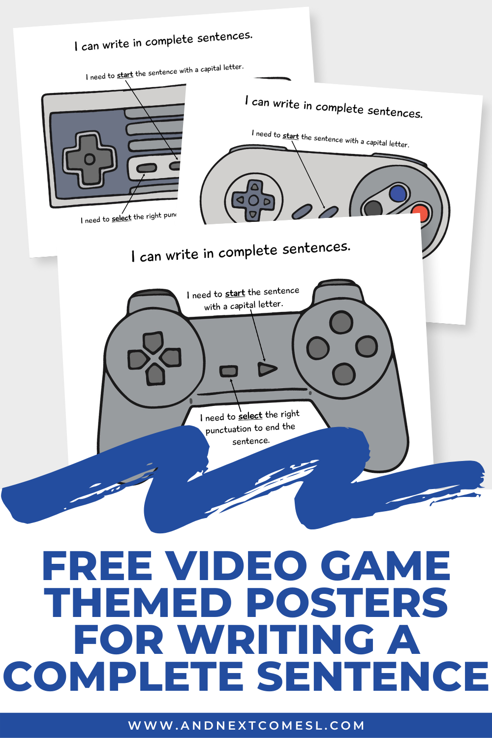 Free complete sentences visual aid/posters for kids that are video game themed