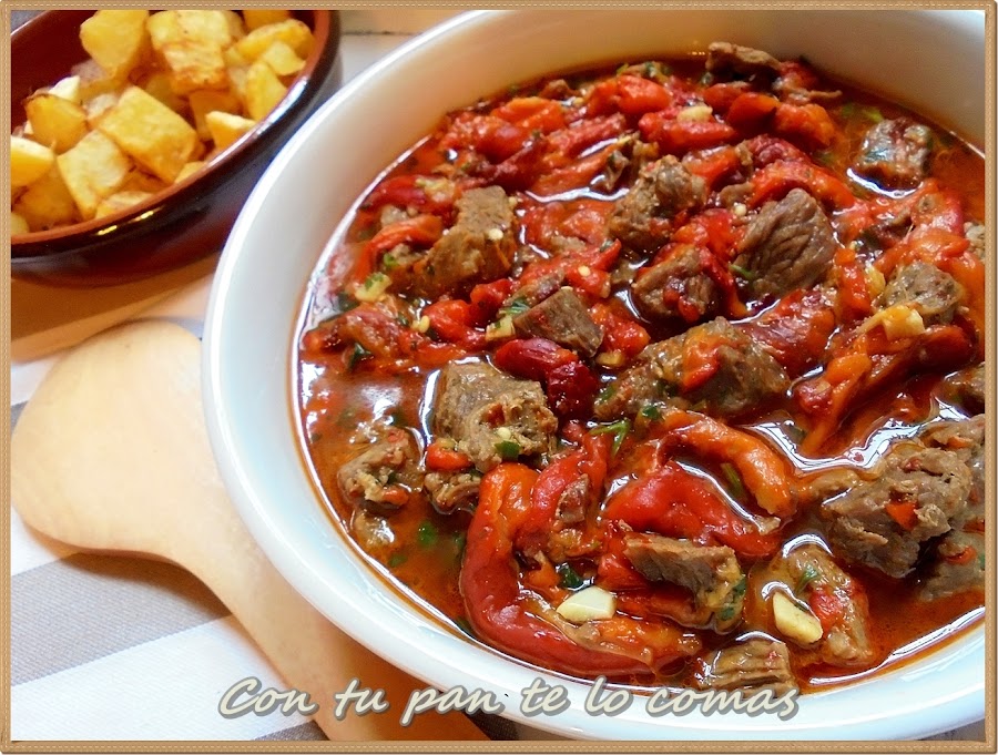 Ternera con pimientos asados