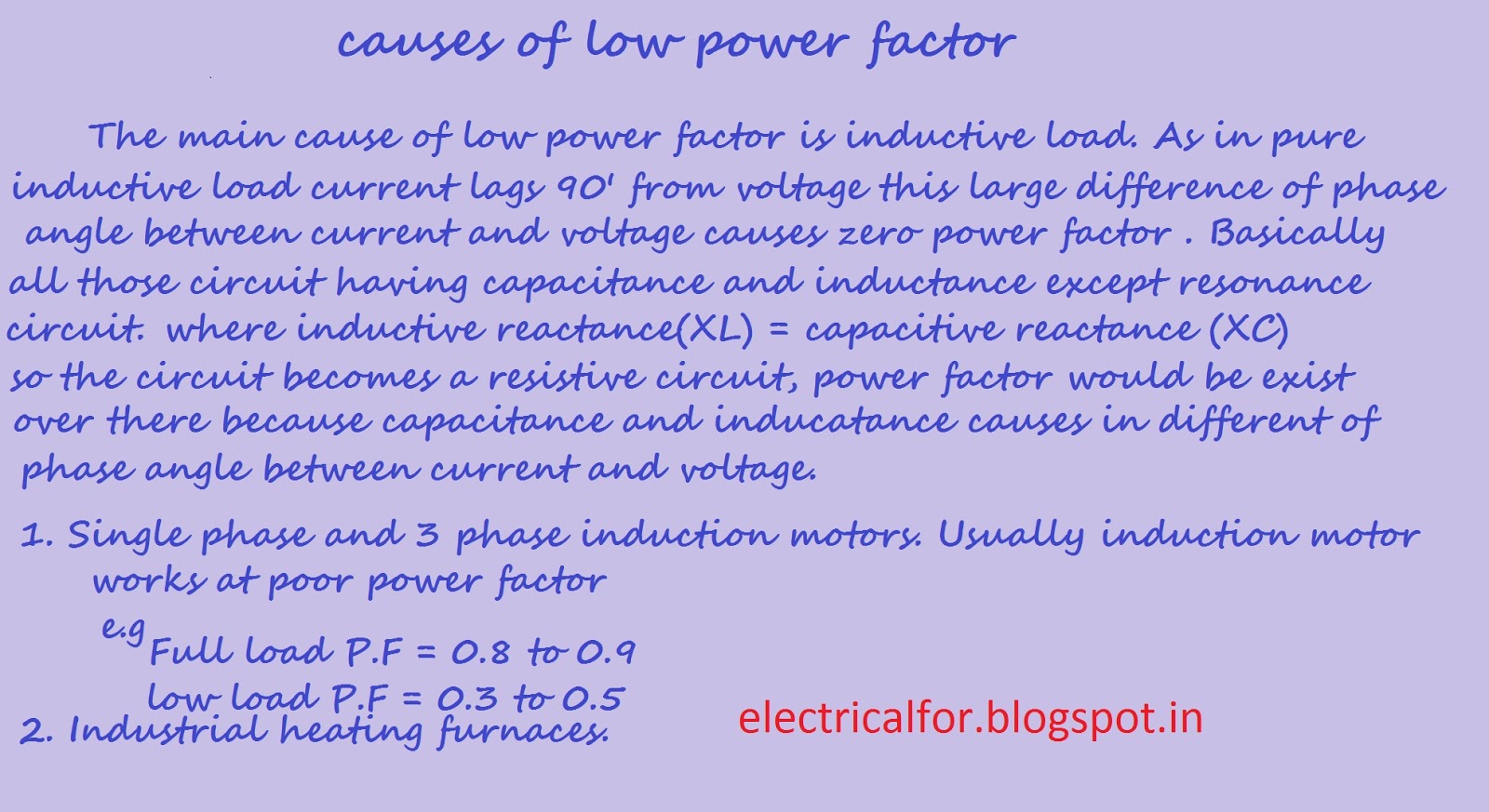 Basic Electrical Engineering causes of low power factor