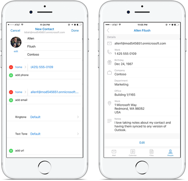 contactos outlook ios