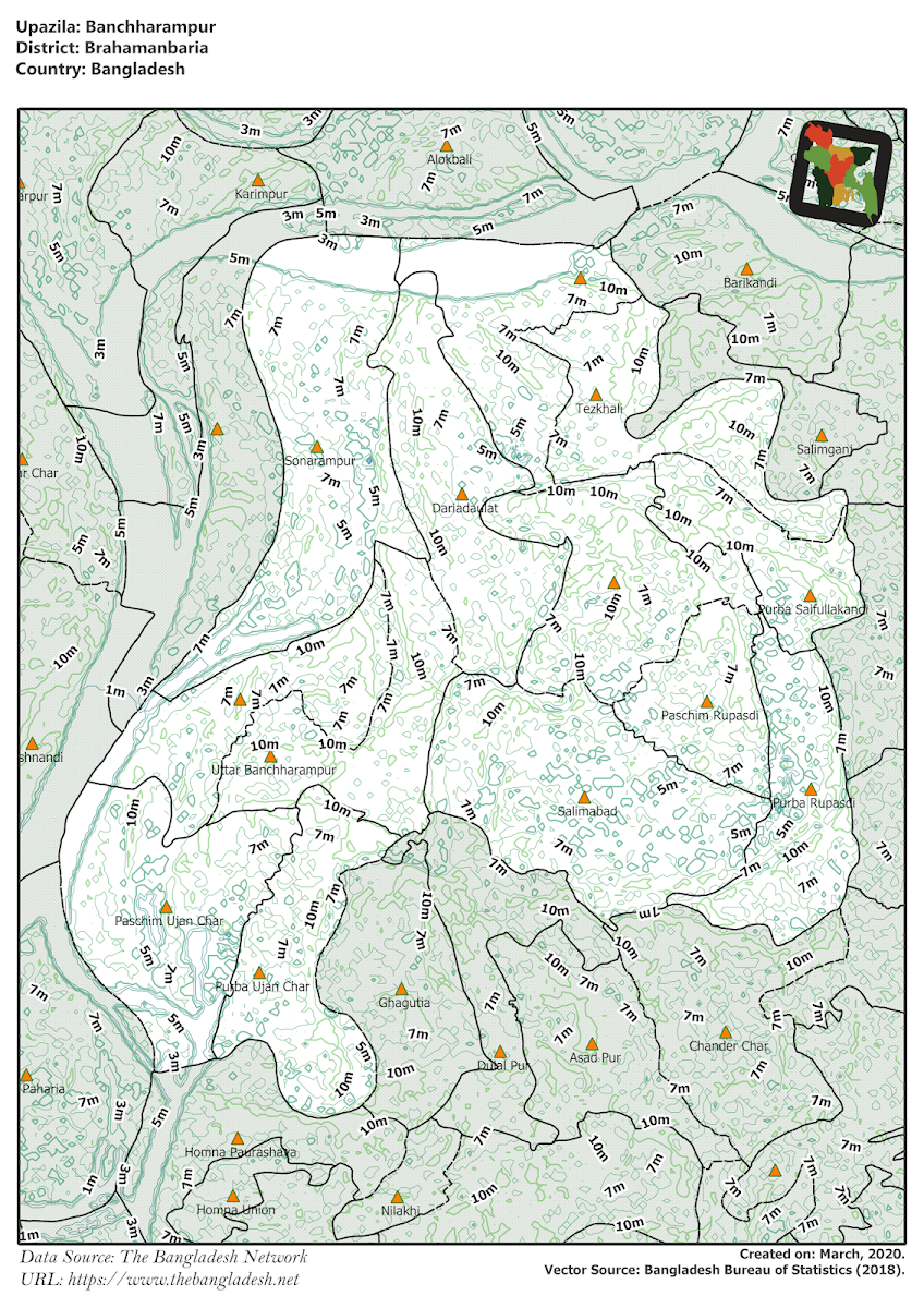 Bancharampur Upazila Elevation Map Brahmanbaria District Bangladesh