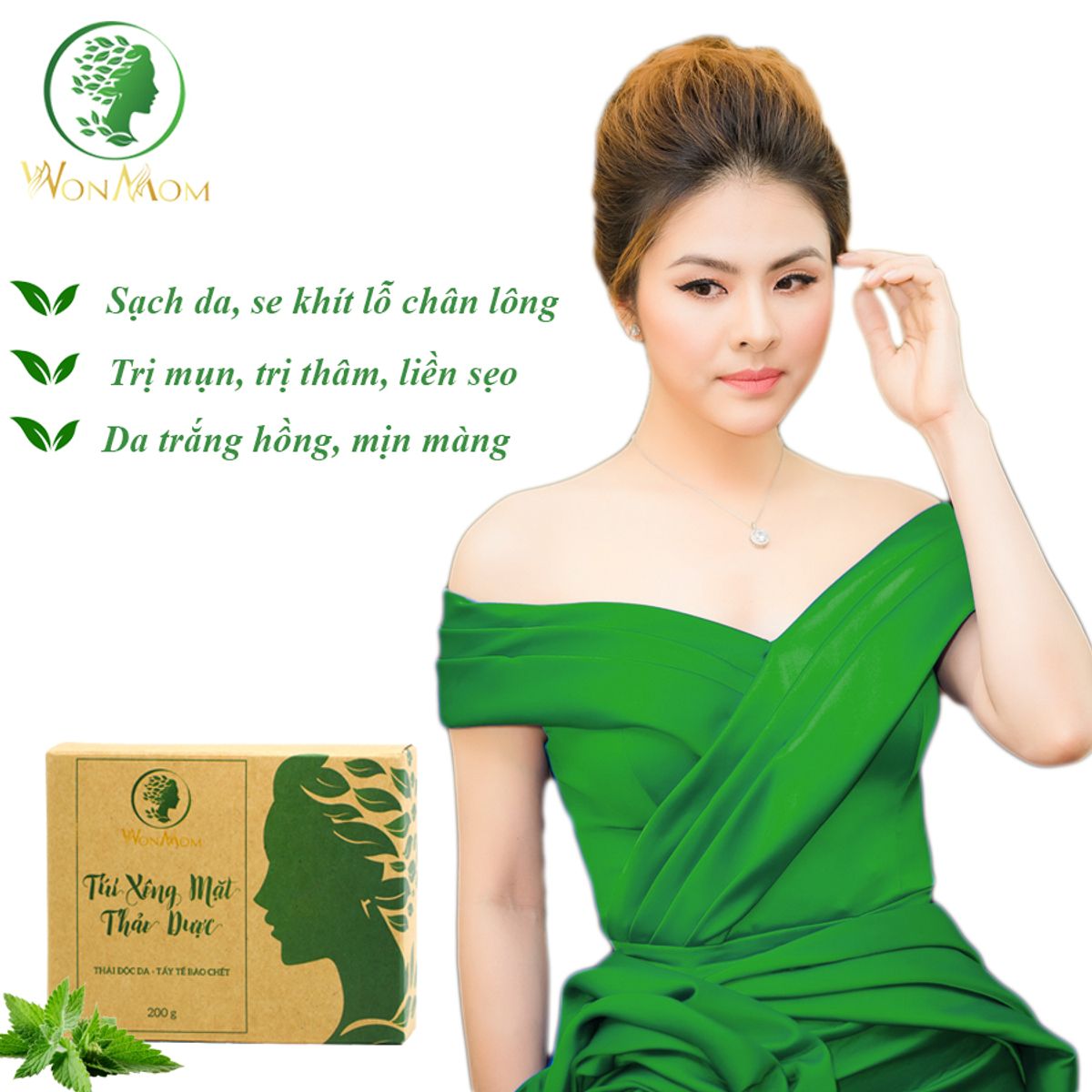 BỘ DƯỠNG DA MẶT, ĐẨY MỤN ẨN, LÀM SẠCH SÂU DA, DƯỠNG TRẮNG HỒNG DA MẶT WONMOM (1 KEM NGHỆ TƯƠI+ 1 HỘP XÔNG MẶT THẢO DƯỢC)