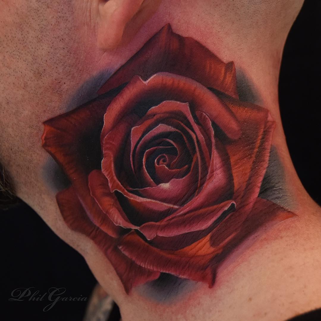 Red Rose Neck Tattoo For Girls