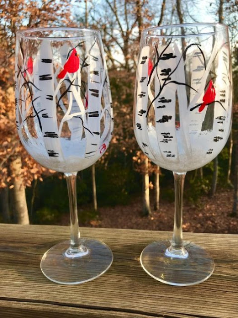 Trees Hand-Painted Artisan Wine Glass
