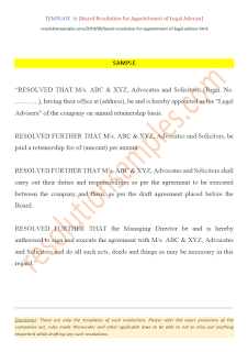 board resolution for appointment of legal advisor board resolution format for appointment of legal advisor