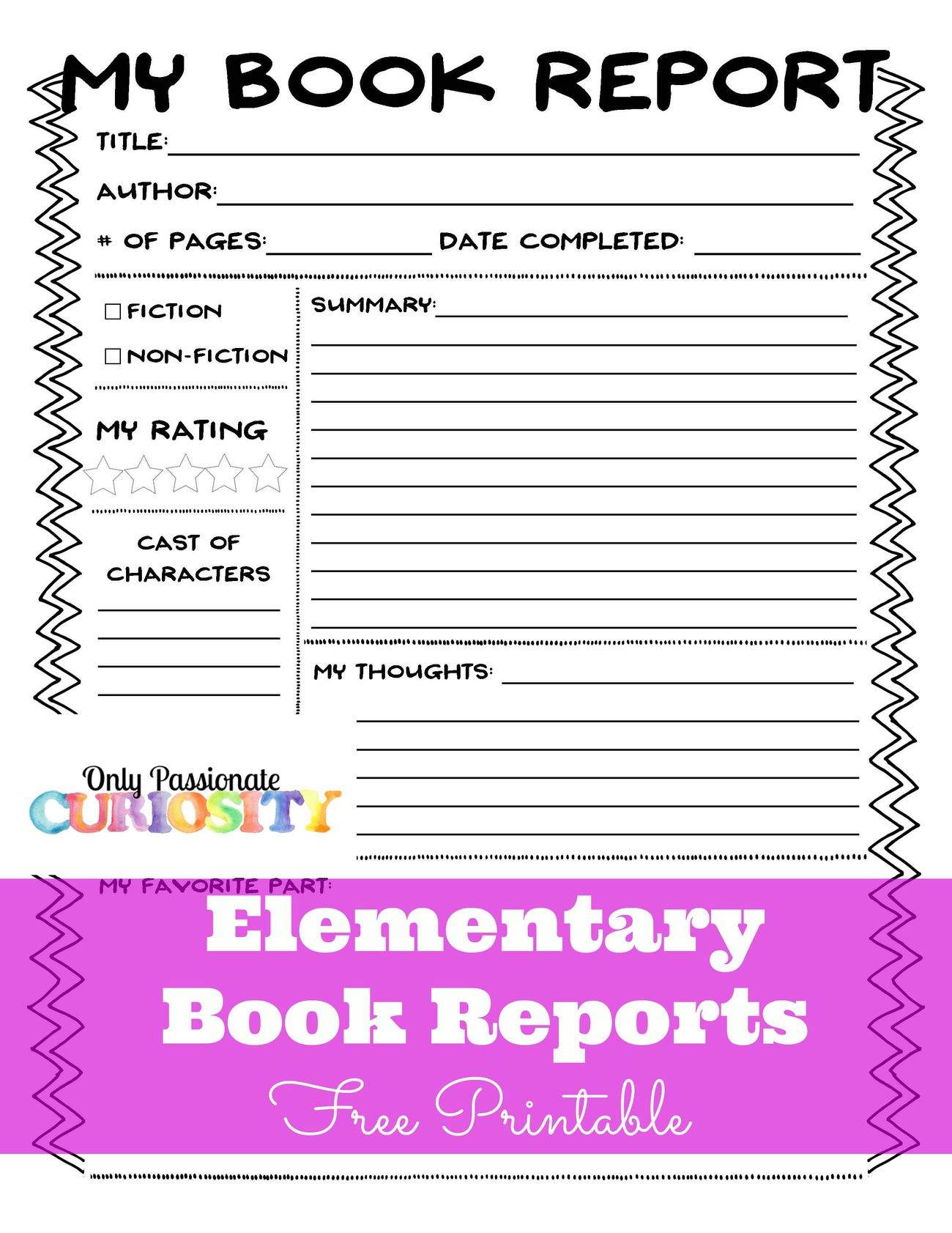 Book Report For 4th Graders Template