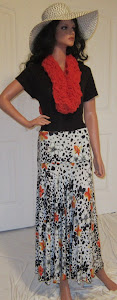 LDS Sister Missionary Maxi Jersey Knit with orange flowers and black paws on a white background.