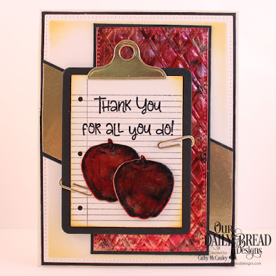 Our Daily Bread Designs Stamp Set: Seeds of Knowledge, Stamp/Die Duos:  Notebook Paper, Custom Dies: Pierced Rectangles, Clipboard Set, Teacher's Apples, Lattice Background