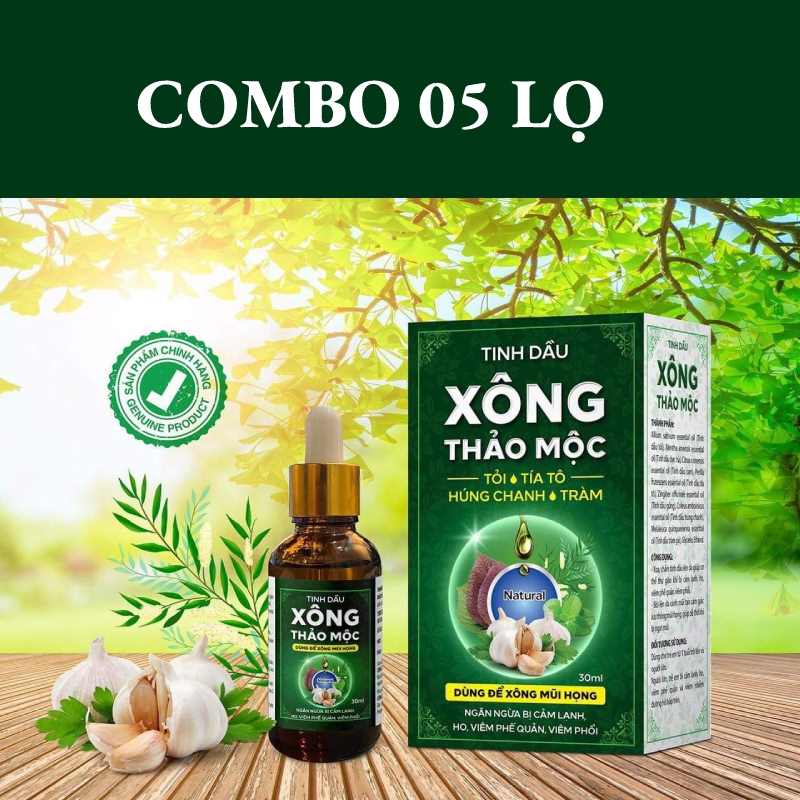 Diamond Combo 5 lọ Tinh dầu xông thảo mộc tỏi, tía tô, húng chanh, tràm 30ml/lọ