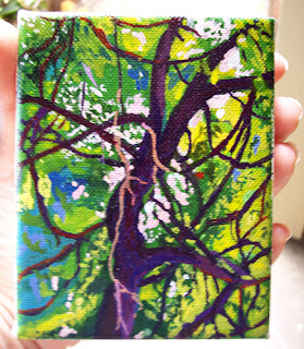 Miniature oak tree painting from life in acrylic ink