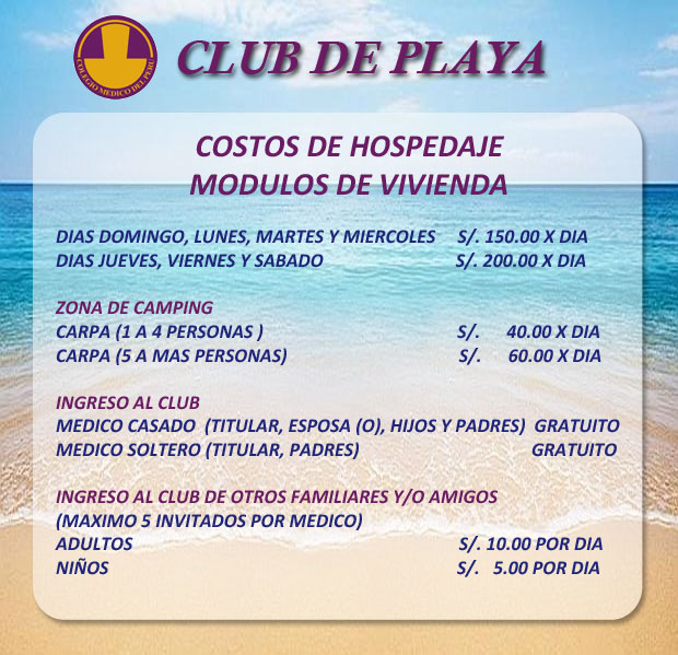 Costos de Hospedaje - Club de Playa