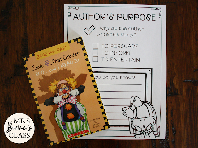 Junie B Jones Boo and I Mean It book study activities Halloween unit with Common Core aligned literacy companion activities for First Grade and Second Grade