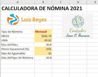 Calculadora de Nómina 2021 en Excel