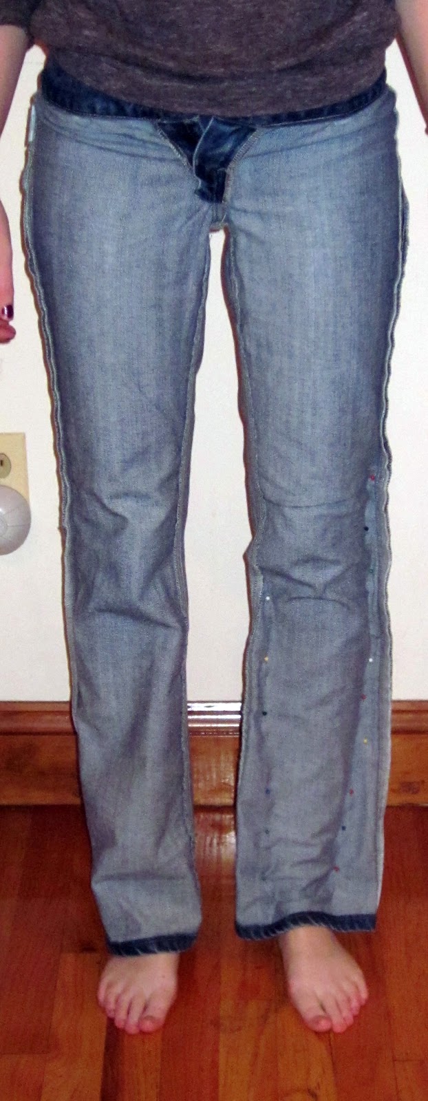 The Crafty Novice DIY Jeans Refashion Flares to Straight Leg