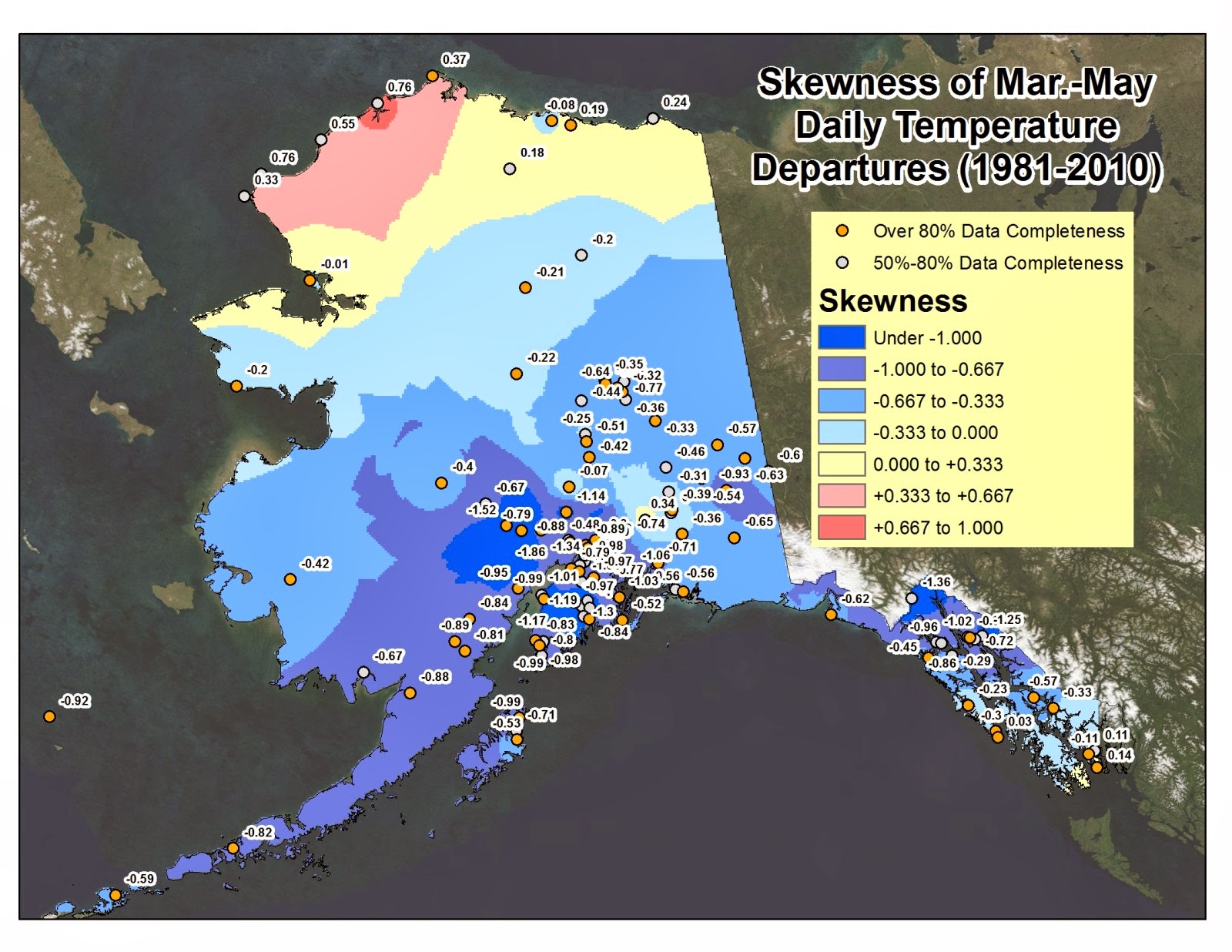 Deep Cold Alaska Weather & Climate Temperature Skewness Maps