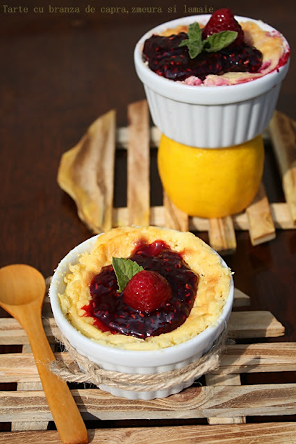 Tarte cu branza de capra,zmeura si lamaie