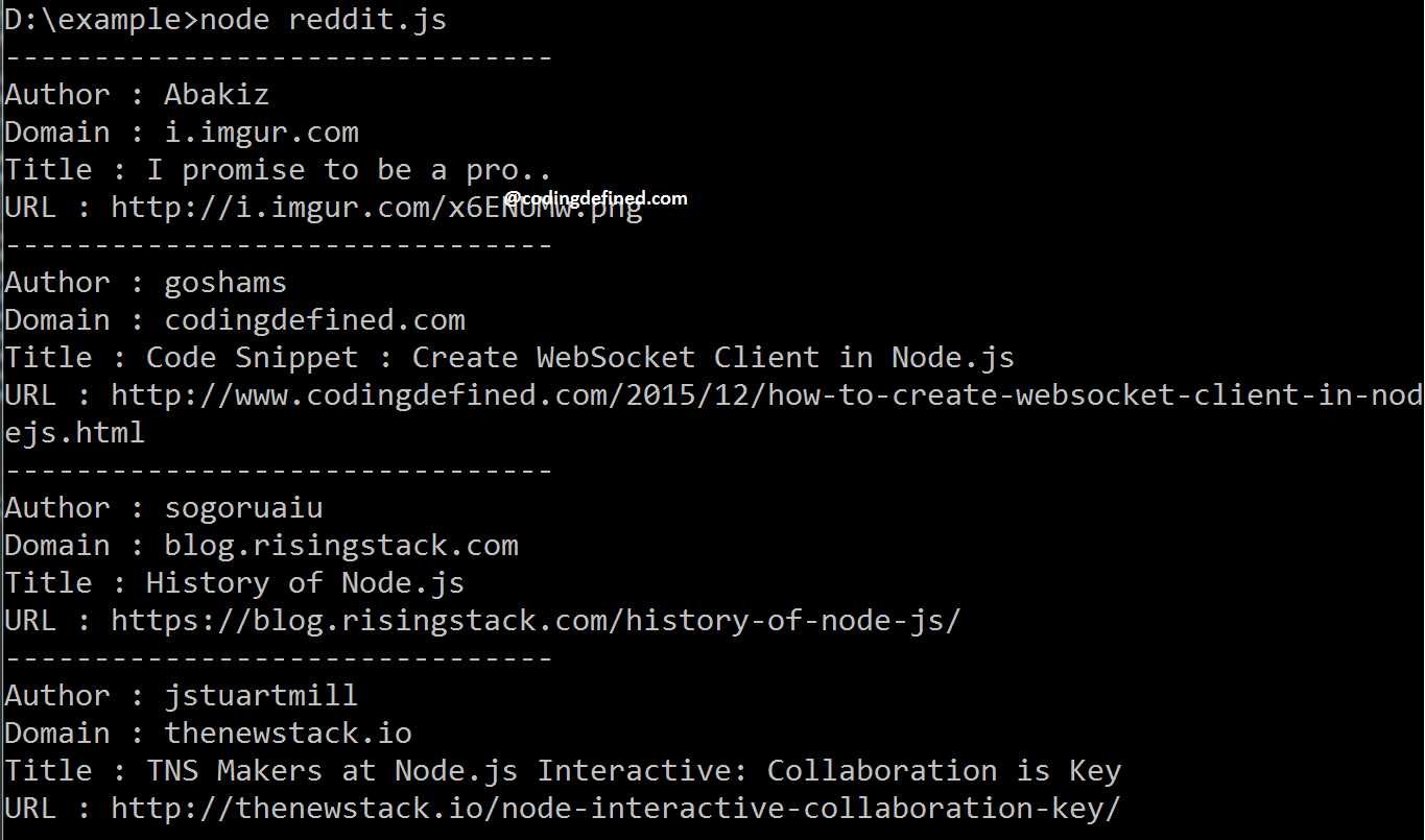 Get Latest Reddit posts in Node.js Coding Defined