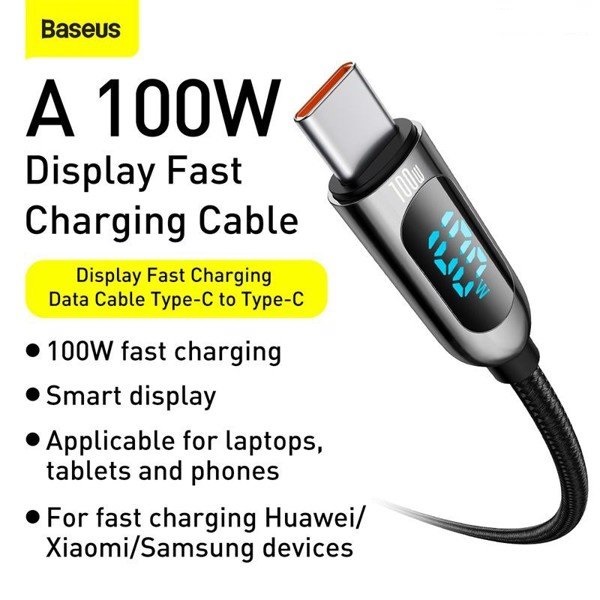 Cáp sạc nhanh C to C 100W Baseus Display Fast Charging Data Cable (100W, 20V / 5A, 480Mbps, LED indicator, E-marker chip, QC/PD Quick charge cable )