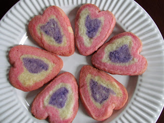 three colored heart cookies