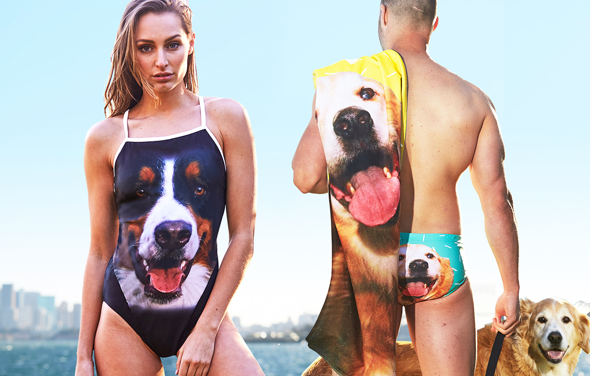 Petflair custom swimwear for women and men with your pet's image