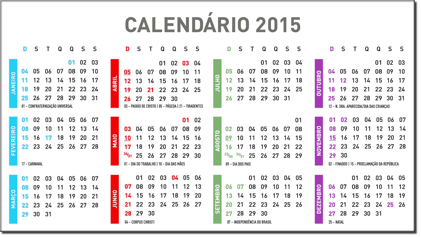 Calendário feriados 2015