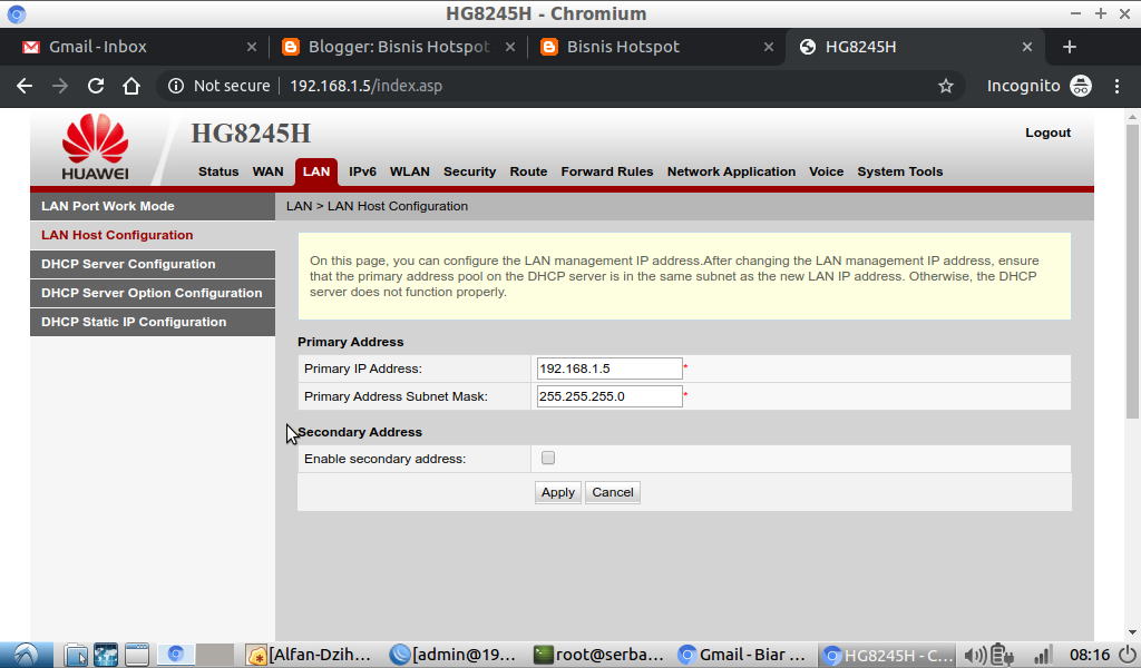 Setting Huawei HG8245H sebagai Access Point