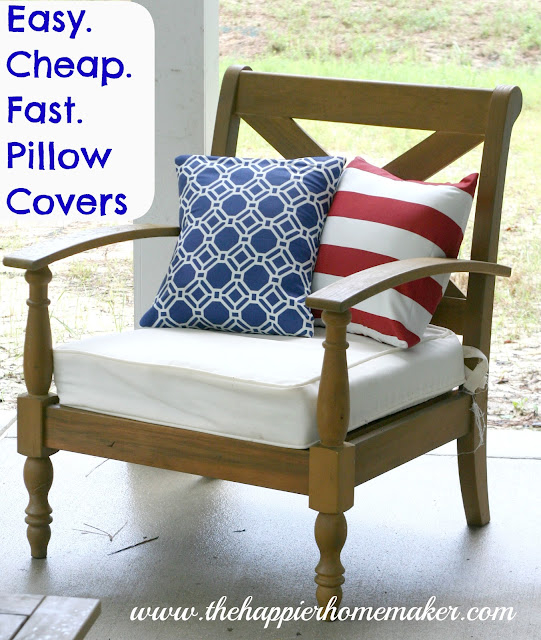 DIY pillow covers sitting on outside furniture 