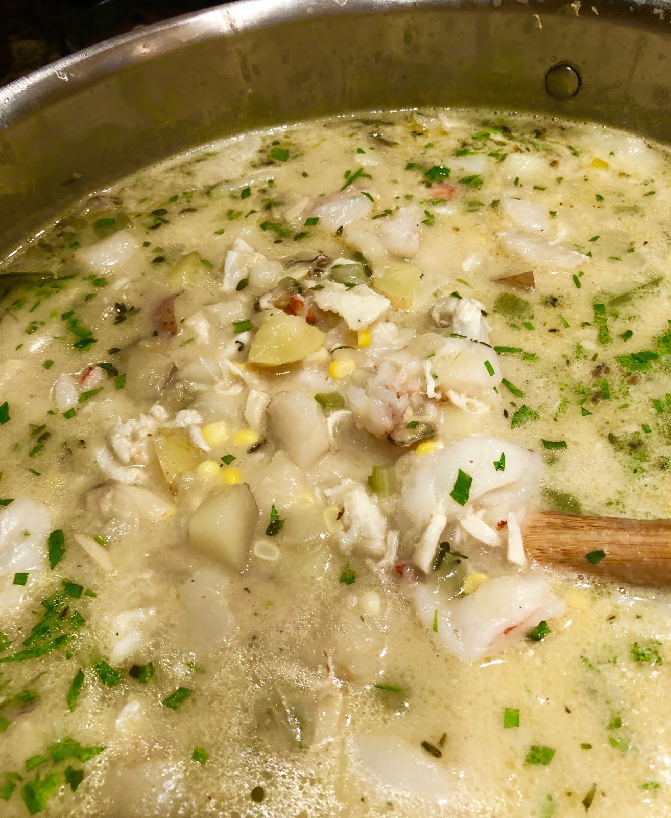 Quarantine Day 97 Seafood chowder and Fluffy Dinner Rolls