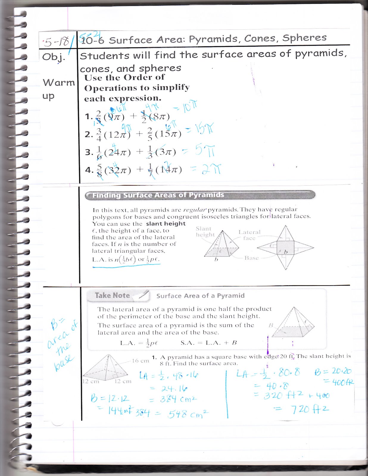 Ms. Jean's Classroom Blog 106 Surface Area Pyramids, Cones, and Spheres