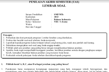 Contoh Soal Uas Bahasa Indonesia Kelas 8
