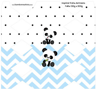 Osito Panda en Zigzag Celeste y Lunares Negros: Cajas para Imprimir Gratis.