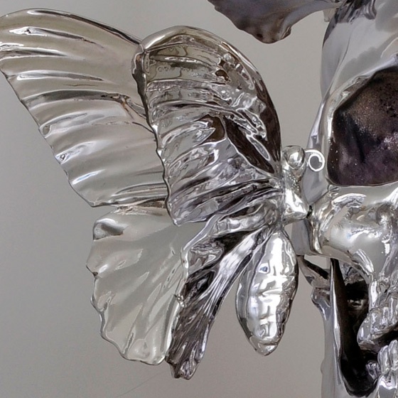 Philippe Pasqua - Chrome vanitas skull with butterflies