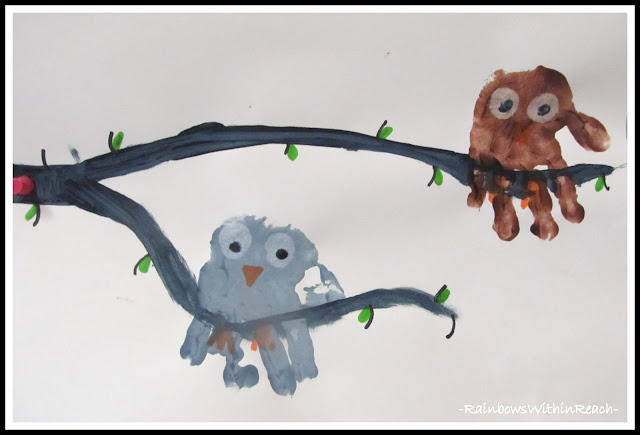 photo of: Hand Print Painted Owl Keepsake in Preschool via RainbowsWithinReach