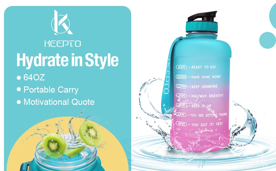 Half Gallon Water Bottle with Straw KEEPTO