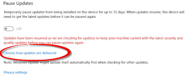Choose How Update Are Delivered di Pengaturan Windows 10