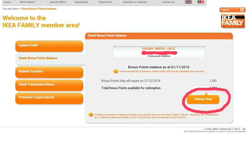 My life journey Redeem Points Ikea Voucher