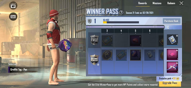 PUBG Lite Winner Pass Season 21 released checkout 1 to 30 rewards