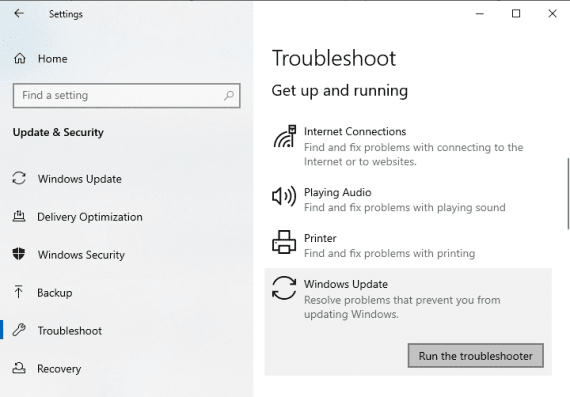 Codice di errore di Windows Update 800F0A13