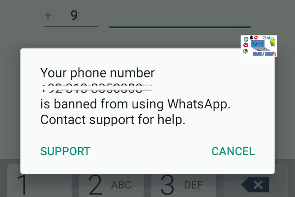 a screenshot contains whatsapp is banned message