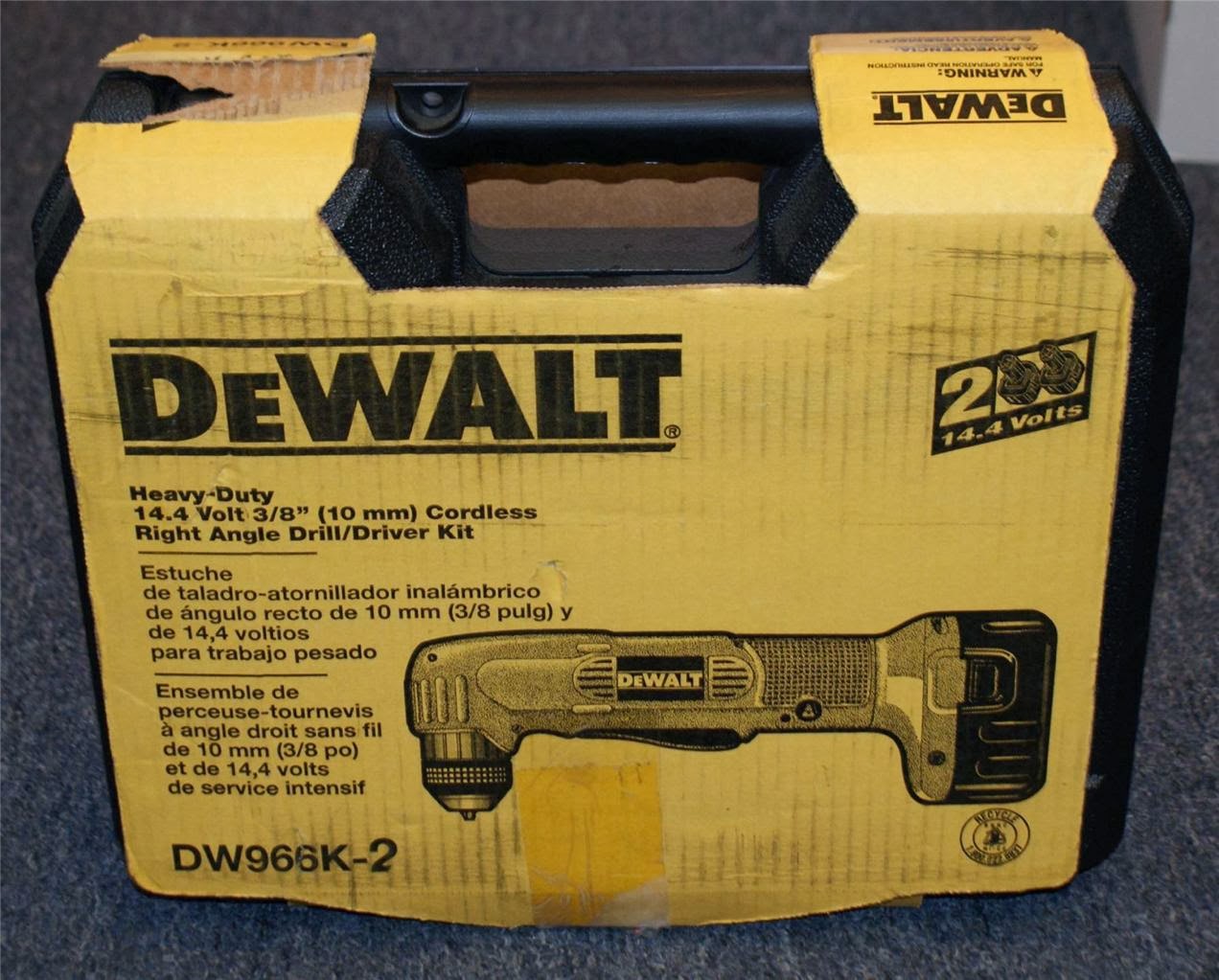 DeWALT DW966K2 3/8" 14.4V CORDLESS RIGHT ANGLE DRILL/DRIVER KIT Gold
