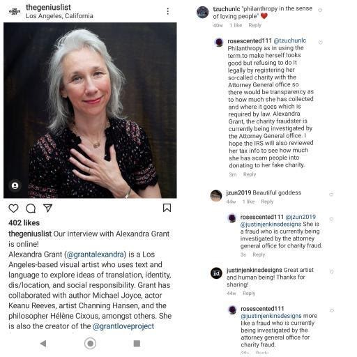 Criticism with a legitimate purpose Alexandra Grant, Charity Fraud