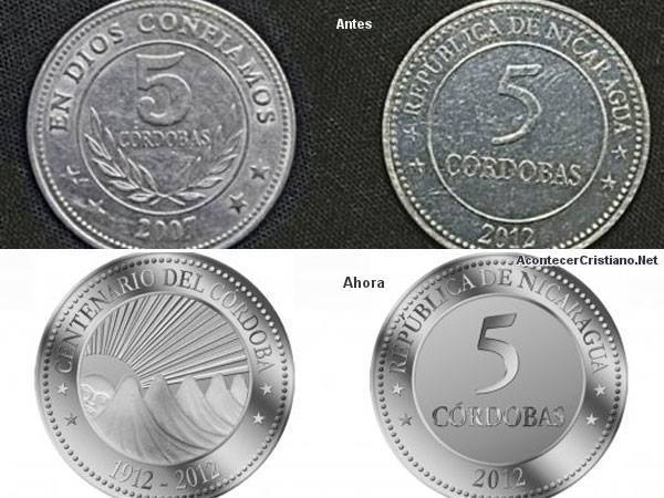 Quitan "En Dios confiamos" de moneda de 5 córdobas de Nicaragua
