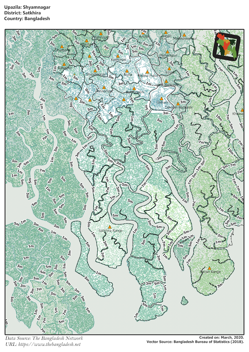 Shyamnagar Upazila Elevation Map Satkhira District Bangladesh