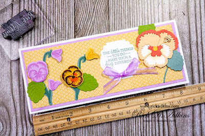 Learn about my Pansy Patch Slimline Card that I am showcasing today on my blog and the products used to make it.  Click here