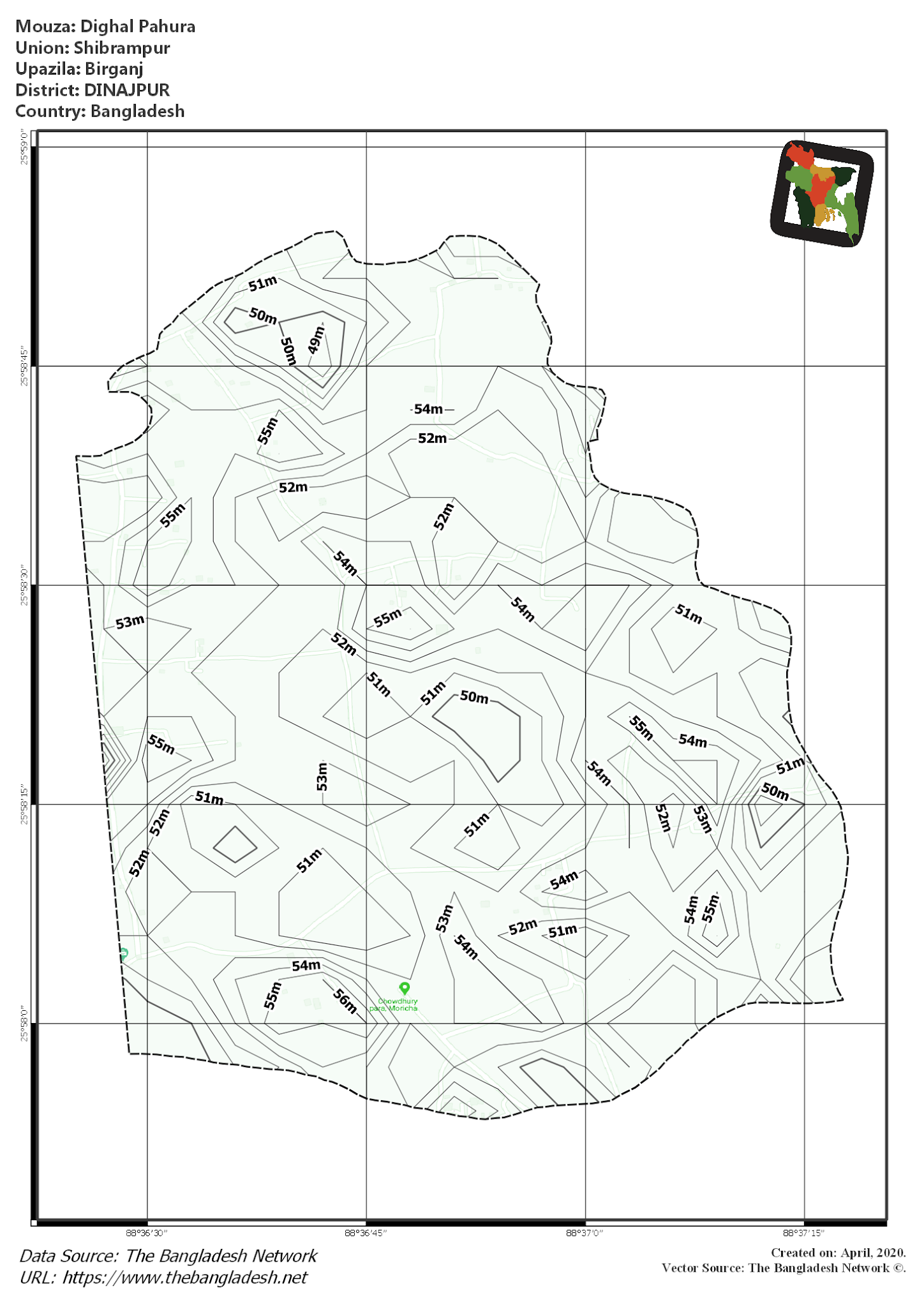 Map of Dighal Pahura Mouza of Birganj Upazila, DINAJPUR, Bangladesh.