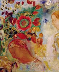 Two young girls amoung flowers Odilon Redon 